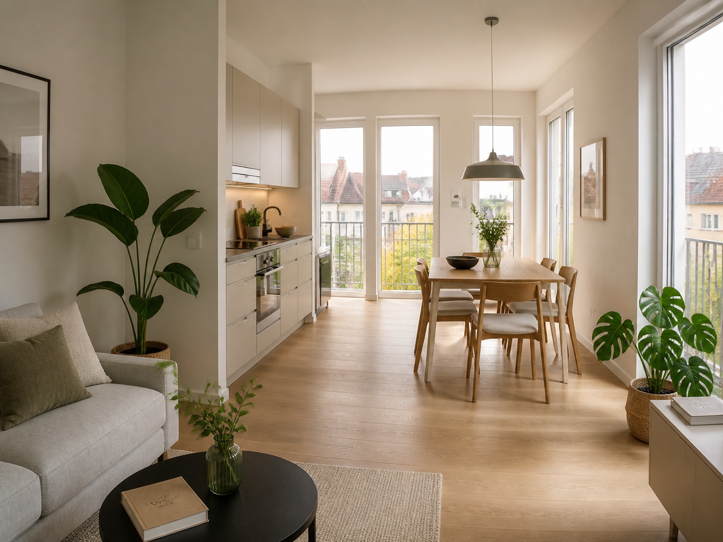 Helle moderne Mietwohnung mit großen Fenstern